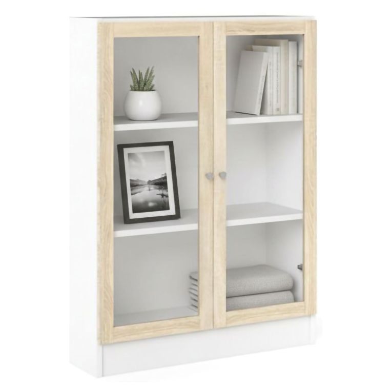 Libreria 2 ante bianca e quercia 79x107h cm - Amphan