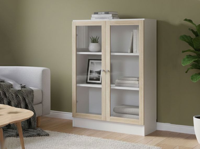 Libreria 2 ante bianca e quercia 79x107h cm - Amphan