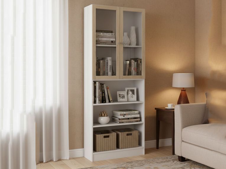 Libreria 2 ante bianca e quercia 79x203h cm - Chedeng