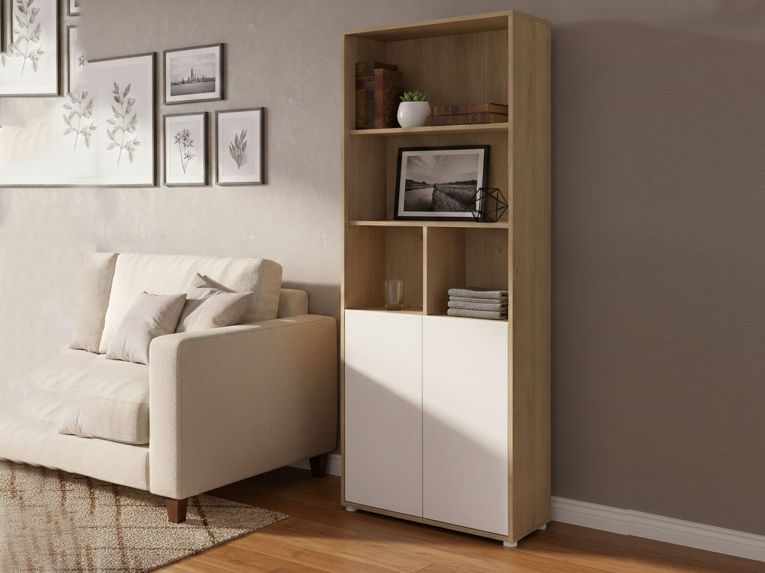 Libreria 2 ante rovere e bianca 79x204h cm - Arancio