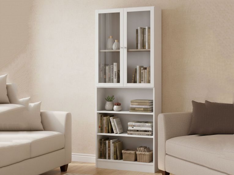 Libreria 2 ante vetro bianca 79x203h cm - Chedeng