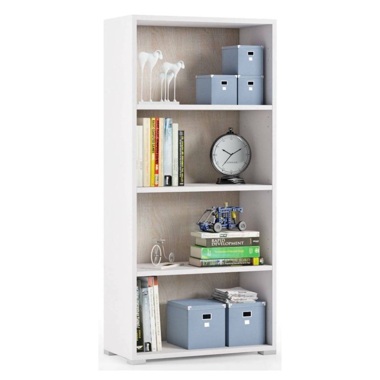 Libreria 3 ripiani bianca e rovere 60x130h cm - Aky