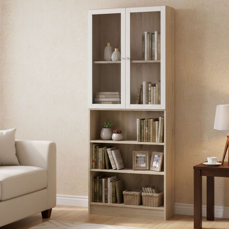 Libreria 3 ripiani quercia e bianca 79x203h cm - Chedeng