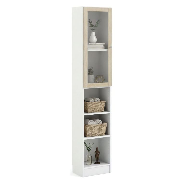 Libreria 4 ripiani bianca e quercia 40x203h cm - Greg