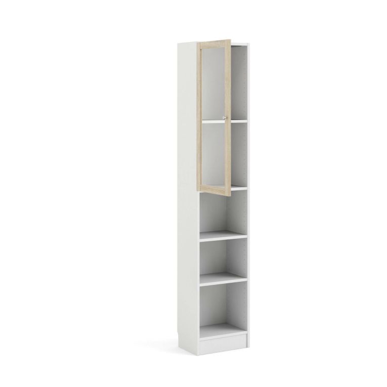 Libreria 4 ripiani bianca e quercia 40x203h cm - Greg