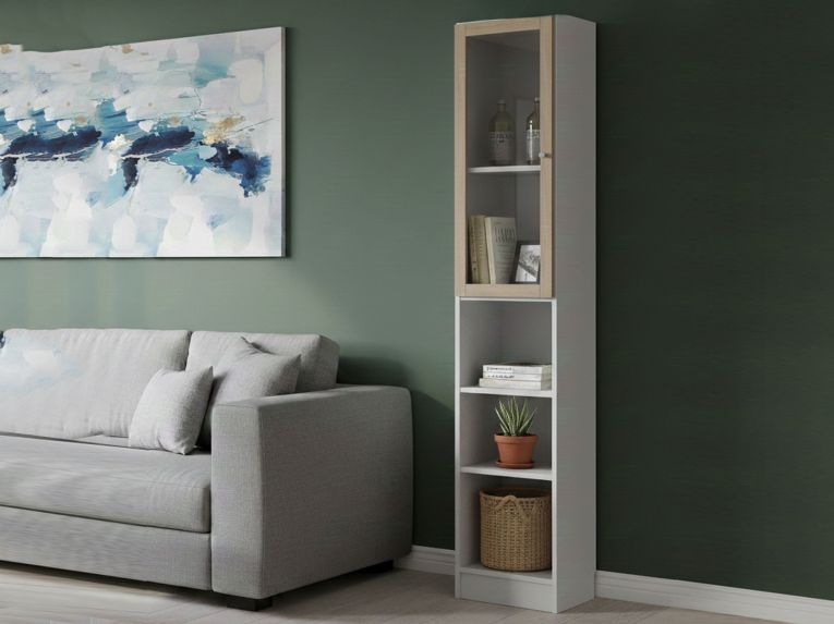 Libreria 4 ripiani bianca e quercia 40x203h cm - Greg