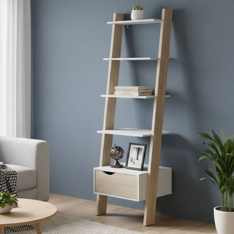 Libreria 4 ripiani bianca e quercia 55x180h cm - Acascia