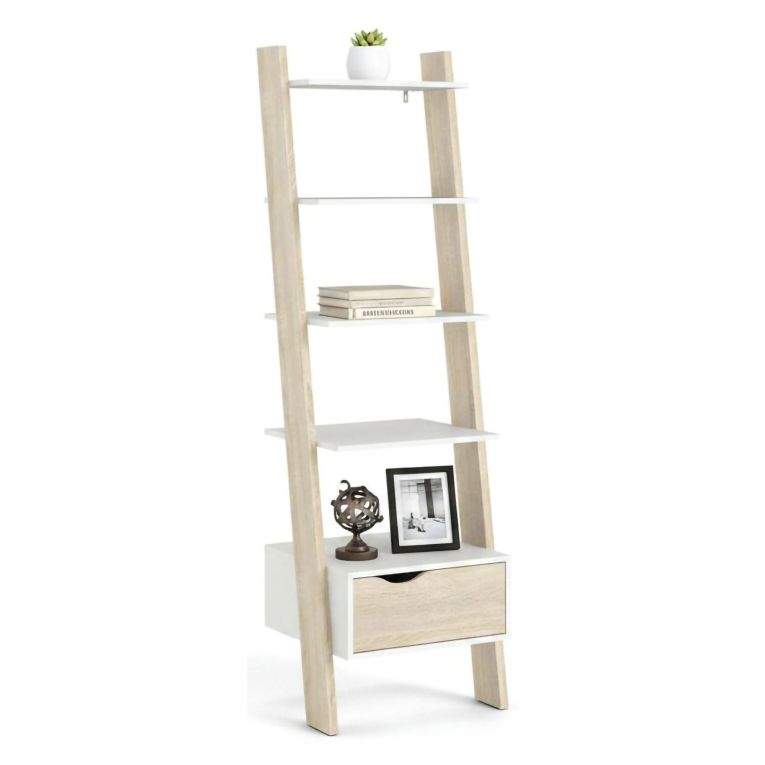 Libreria 4 ripiani bianca e quercia 55x180h cm - Acascia