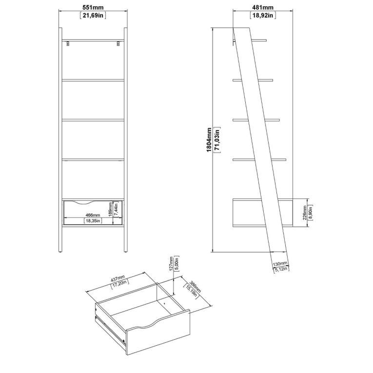 Libreria 4 ripiani bianca e quercia 55x180h cm - Acascia