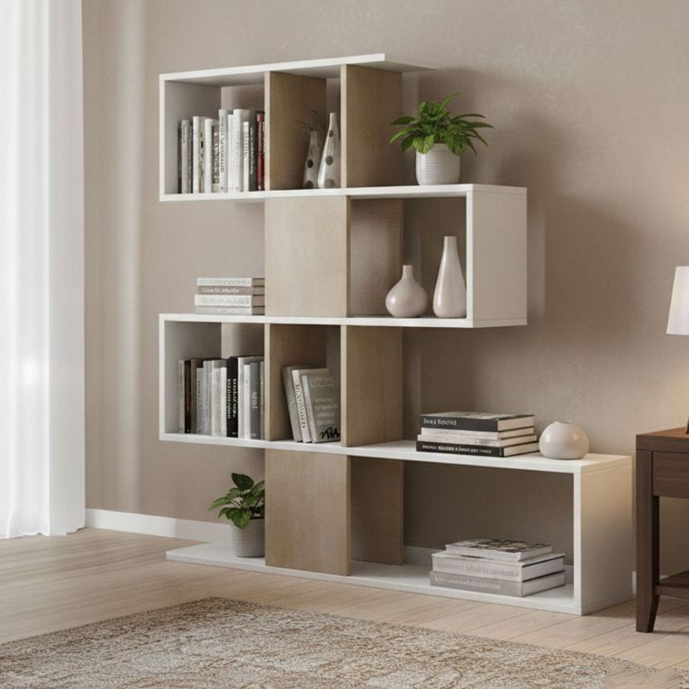 Libreria 4 ripiani bianca e rovere 145x145h cm - Allison