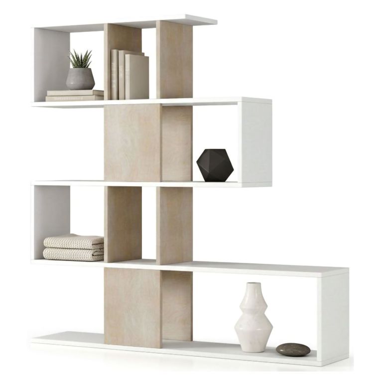 Libreria 4 ripiani bianca e rovere 145x145h cm - Allison