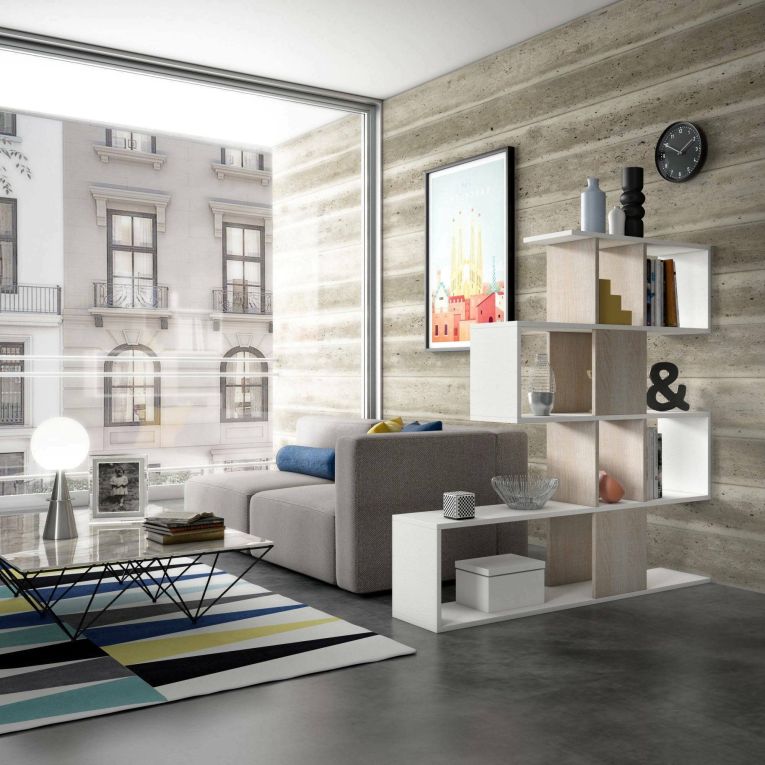 Libreria 4 ripiani bianca e rovere 145x145h cm - Allison