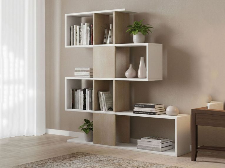 Libreria 4 ripiani bianca e rovere 145x145h cm - Allison