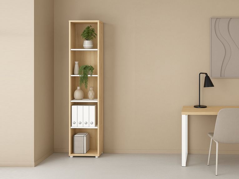 Libreria 4 ripiani rovere e bianca 40x204h cm - Baaz