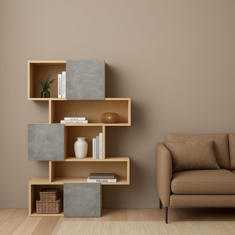 Libreria 4 ripiani rovere e cemento 95x166h cm - Acetosella