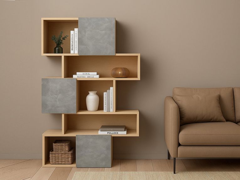 Libreria 4 ripiani rovere e cemento 95x166h cm - Acetosella
