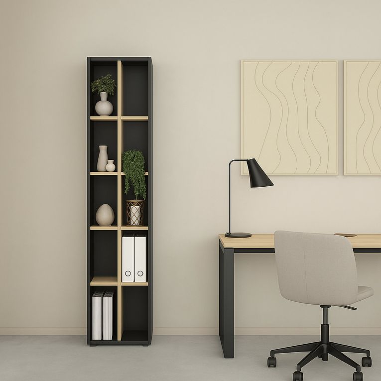 Libreria 4 ripiani rovere e grigia 40x204h cm - Erevan