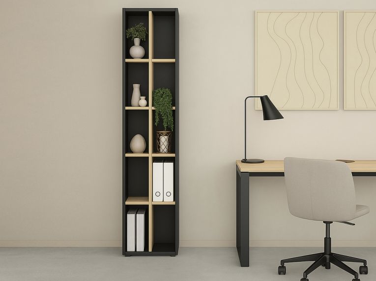 Libreria 4 ripiani rovere e grigia 40x204h cm - Erevan