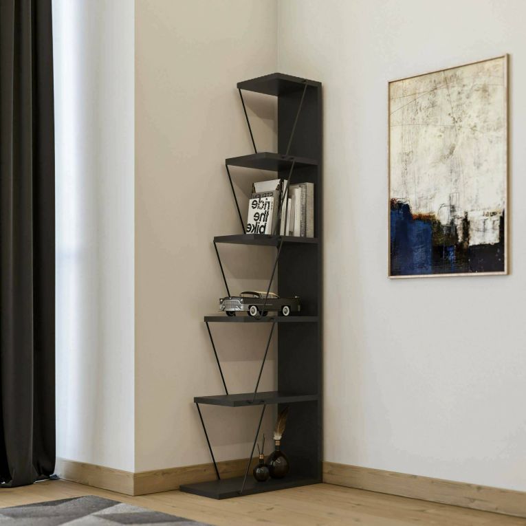 Libreria 5 ripiani antracite e nera 50x150h cm - Erminia