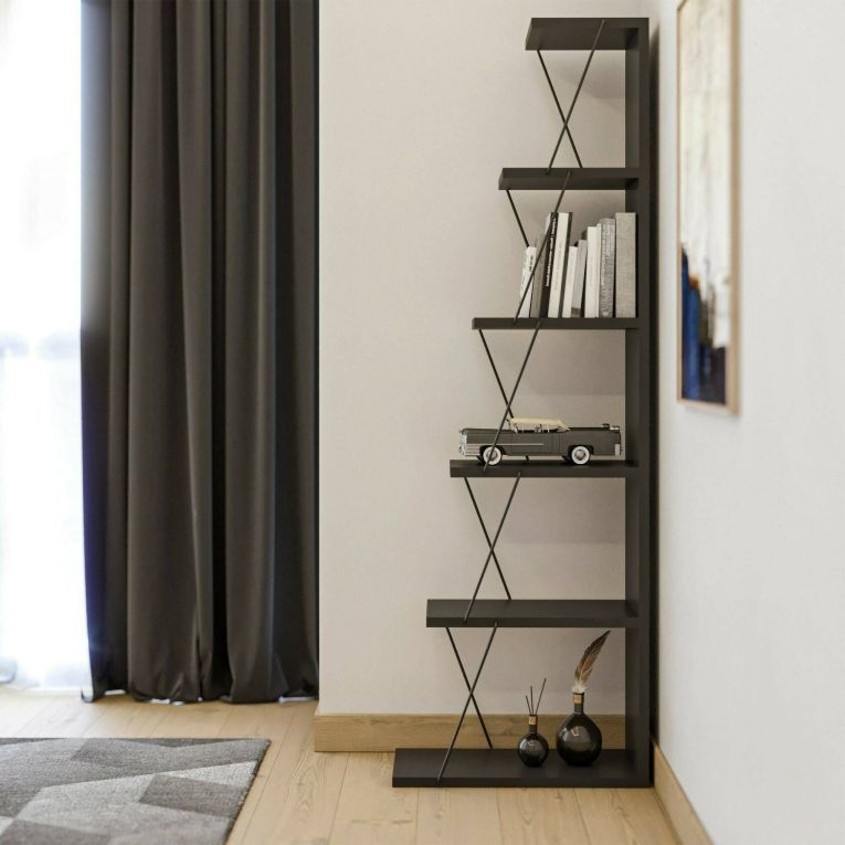 Libreria 5 ripiani antracite e nera 50x150h cm - Erminia