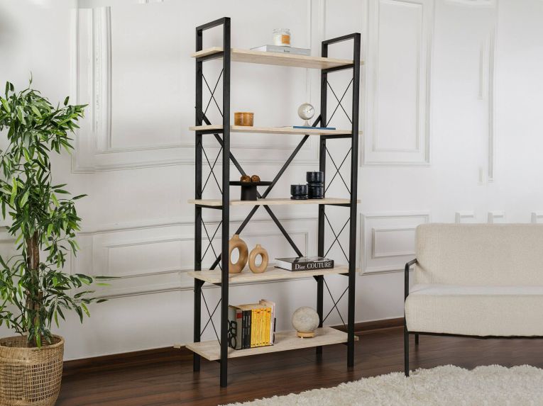 Libreria 5 ripiani beige e nera 90x180h cm - Suriel