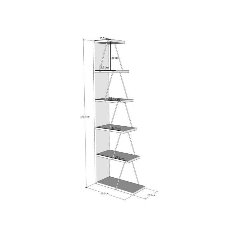 Libreria 5 ripiani bianca e nera 50x150h cm - Erminia