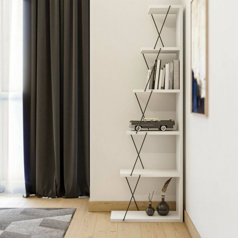 Libreria 5 ripiani bianca e nera 50x150h cm - Erminia