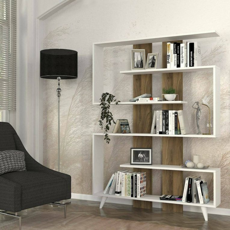 Libreria 5 ripiani bianca e noce 120x162h cm - Spodumene