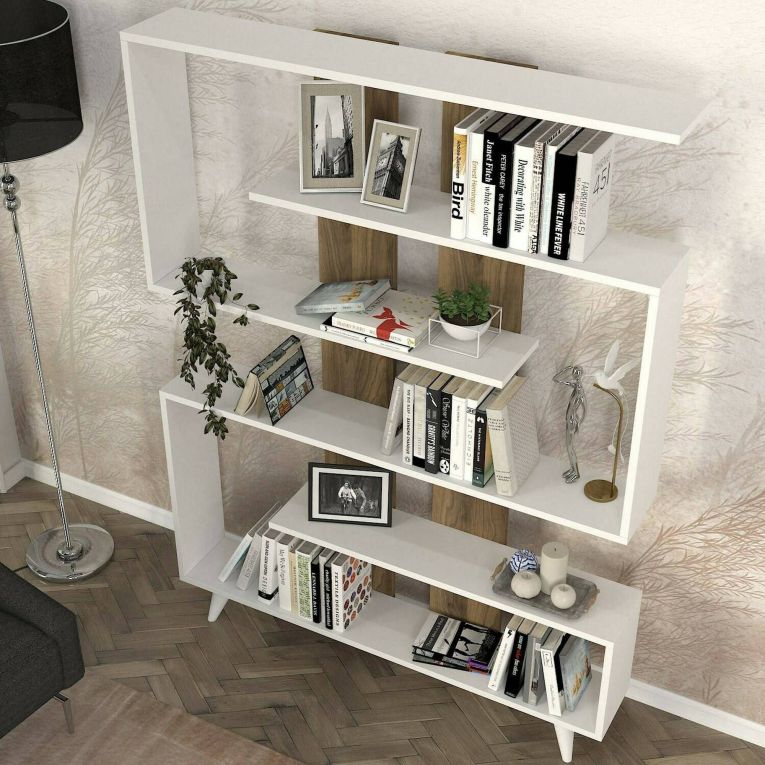 Libreria 5 ripiani bianca e noce 120x162h cm - Spodumene