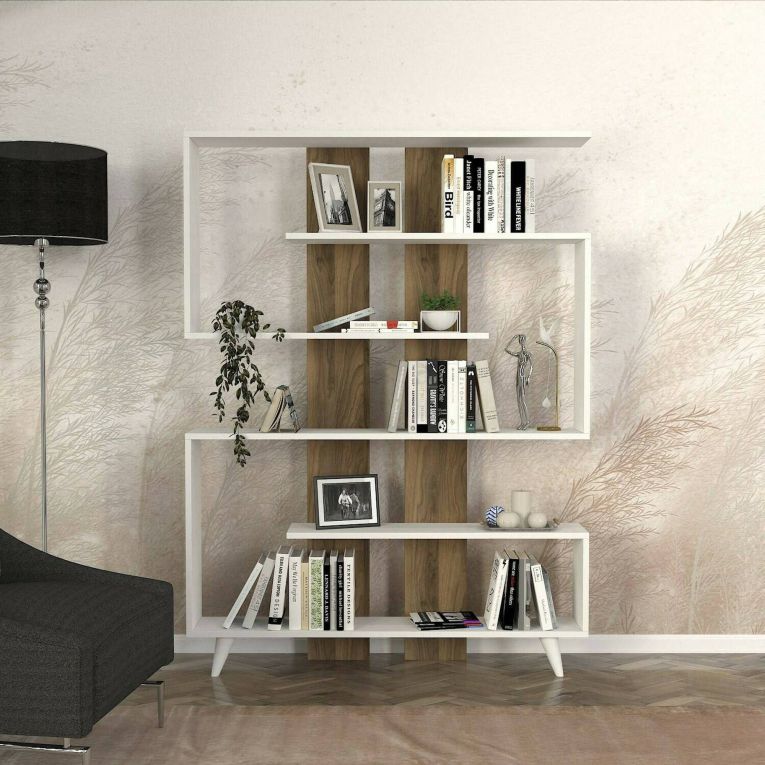 Libreria 5 ripiani bianca e noce 120x162h cm - Spodumene