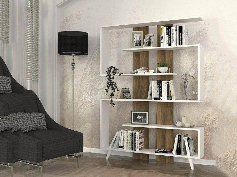 Libreria 5 ripiani bianca e noce 120x162h cm - Spodumene