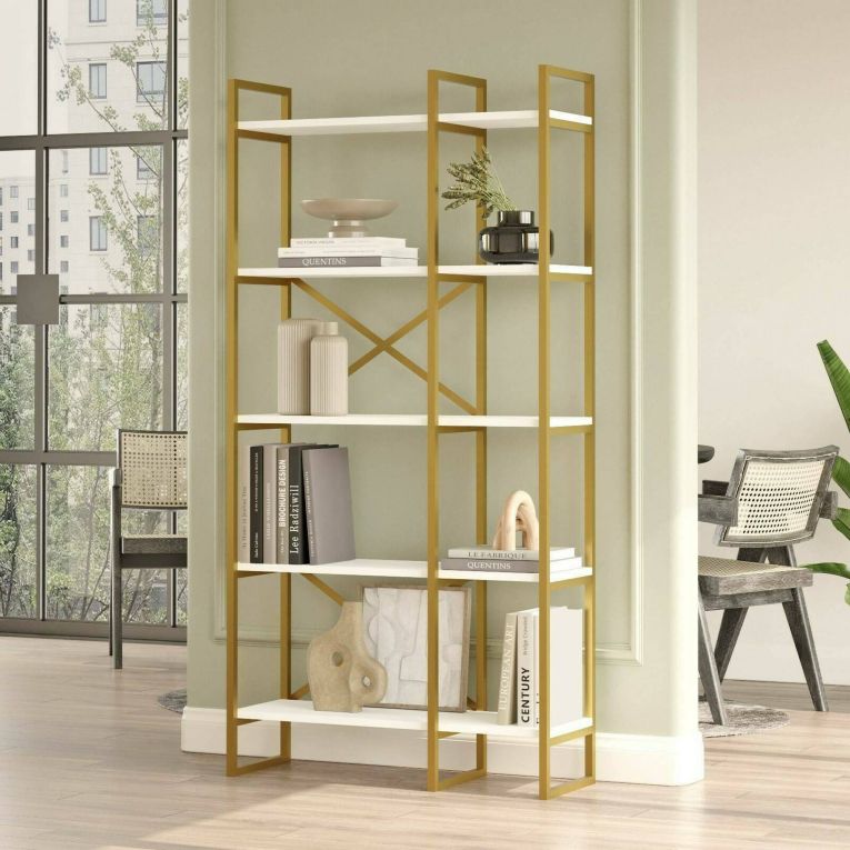 Libreria 5 ripiani bianca e oro 87x175h cm - Isla