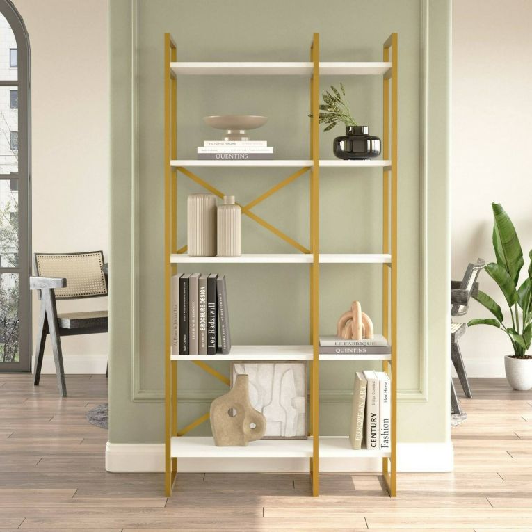 Libreria 5 ripiani bianca e oro 87x175h cm - Isla