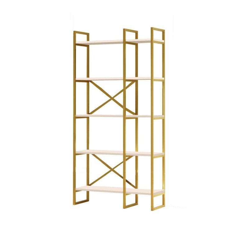Libreria 5 ripiani bianca e oro 87x175h cm - Isla