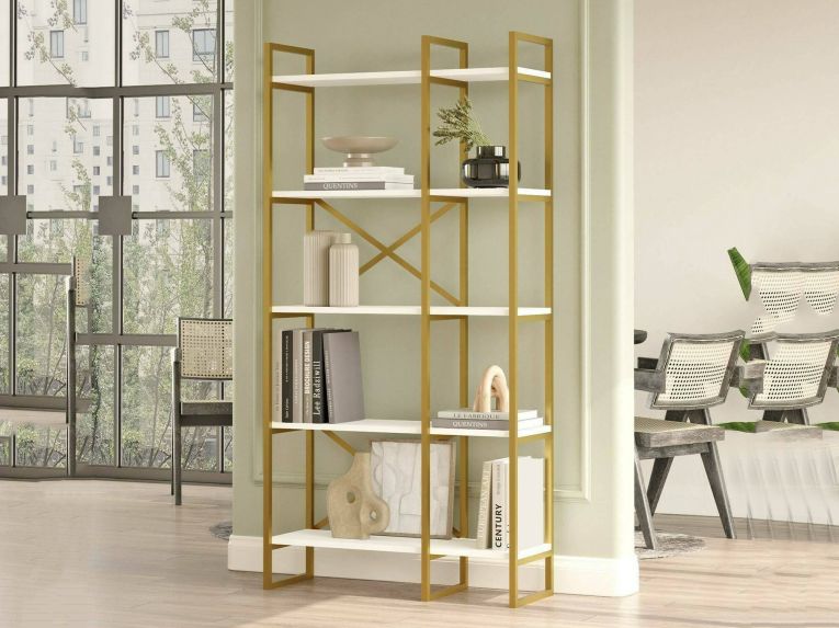 Libreria 5 ripiani bianca e oro 87x175h cm - Isla