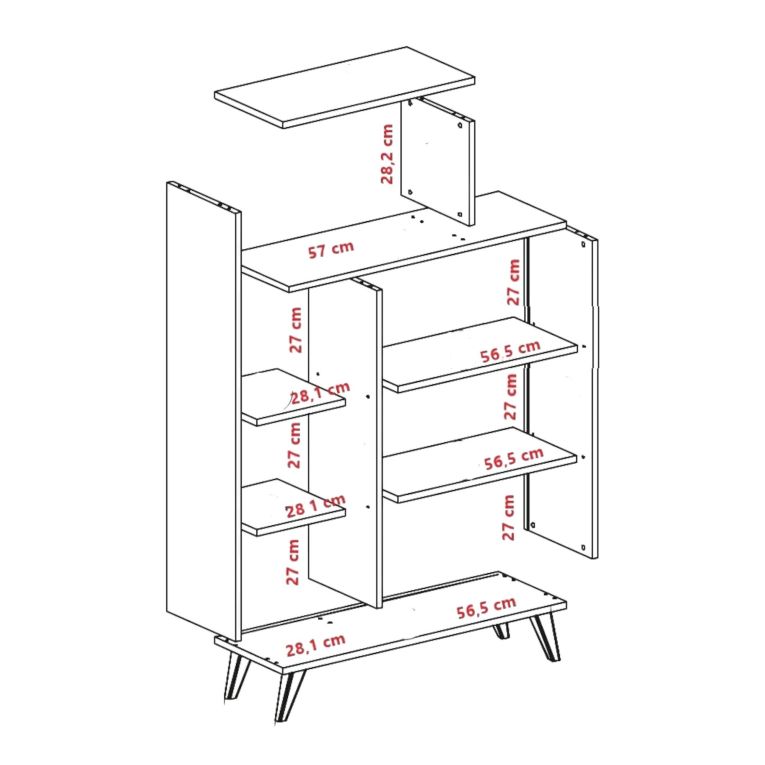 Libreria 5 ripiani noce e gialla 90x132h cm - Agni