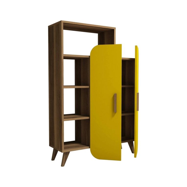 Libreria 5 ripiani noce e gialla 90x132h cm - Agni