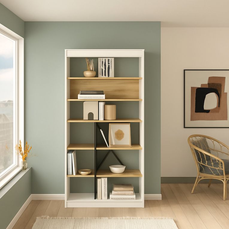 Libreria 5 ripiani quercia e bianca 75x170h cm - Emong