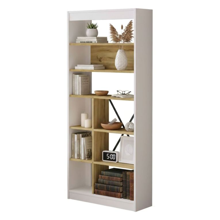 Libreria 5 ripiani quercia e bianca 75x170h cm - Emong