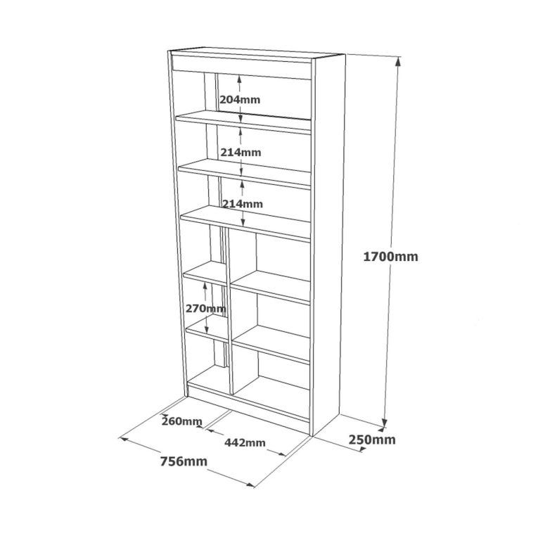 Libreria 5 ripiani quercia e bianca 75x170h cm - Emong