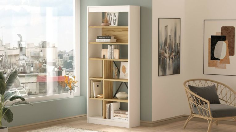 Libreria 5 ripiani quercia e bianca 75x170h cm - Emong