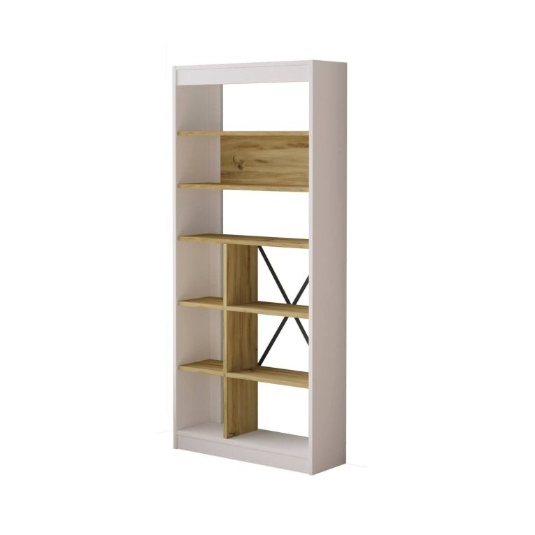 Libreria 5 ripiani quercia e bianca 75x170h cm - Emong