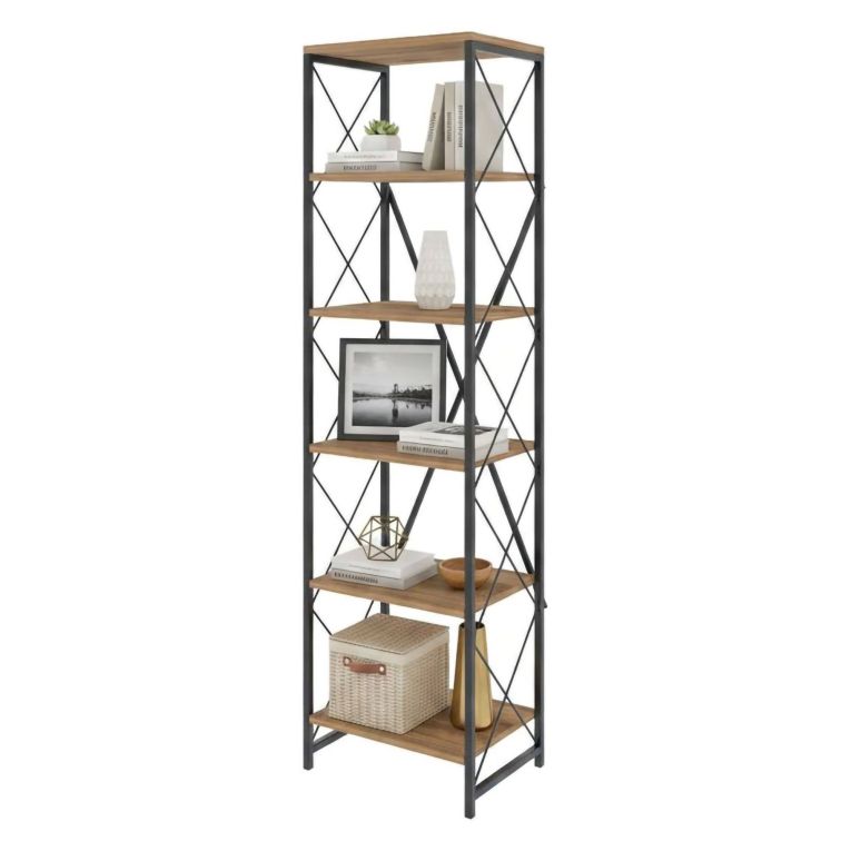 Libreria 5 ripiani quercia e nera 50x180h cm - Yara