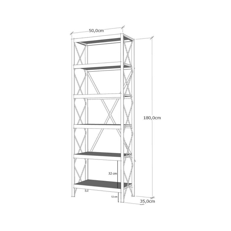 Libreria 5 ripiani quercia e nera 50x180h cm - Yara