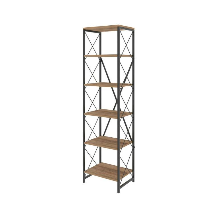 Libreria 5 ripiani quercia e nera 50x180h cm - Yara