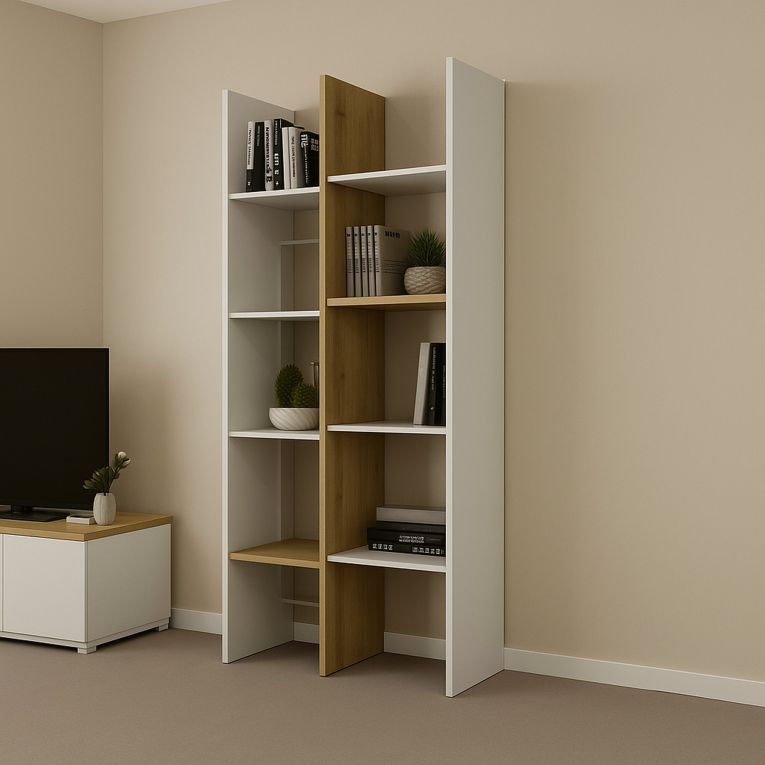 Libreria 8 ripiani rovere e bianca 75x183h cm - Badia