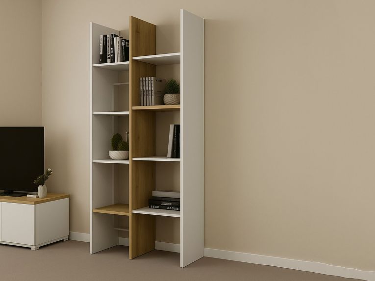 Libreria 8 ripiani rovere e bianca 75x183h cm - Badia