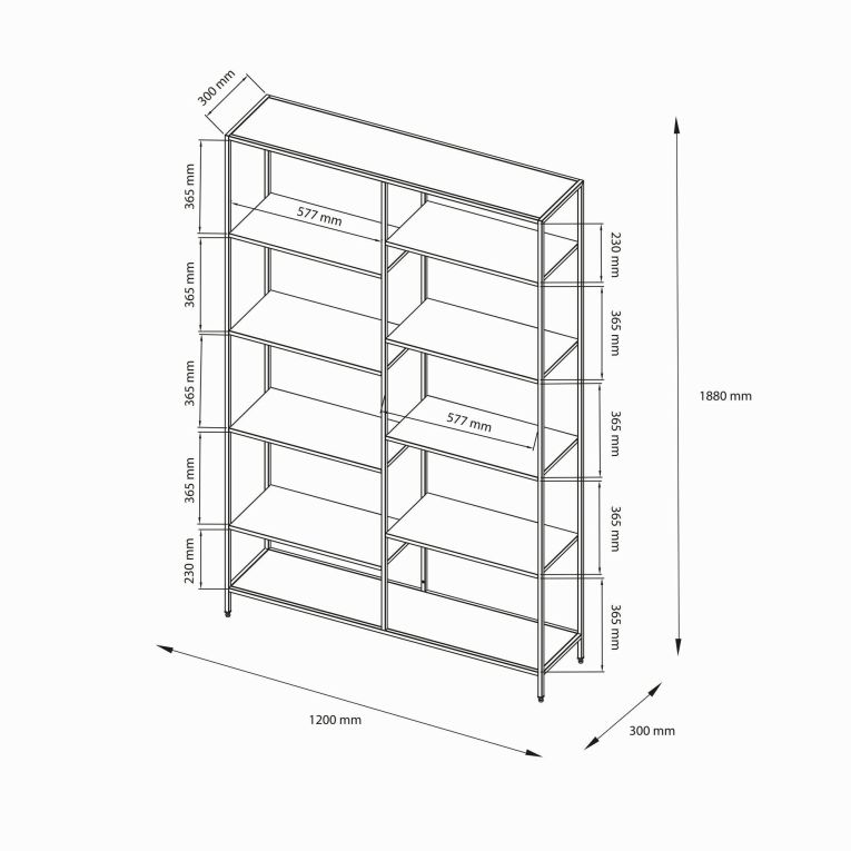 Libreria 9 ripiani ardesia 120x188h cm - Dorgali