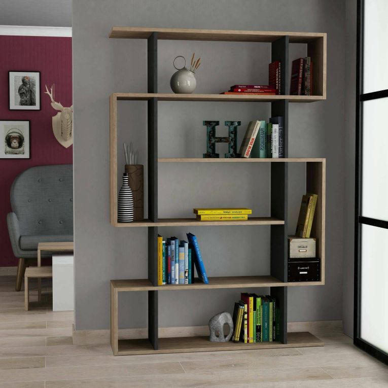 Libreria Adhara, Scaffale da ufficio, Mobile portalibri, Biblioteca, 110x26h161 cm, Quercia e Antracite