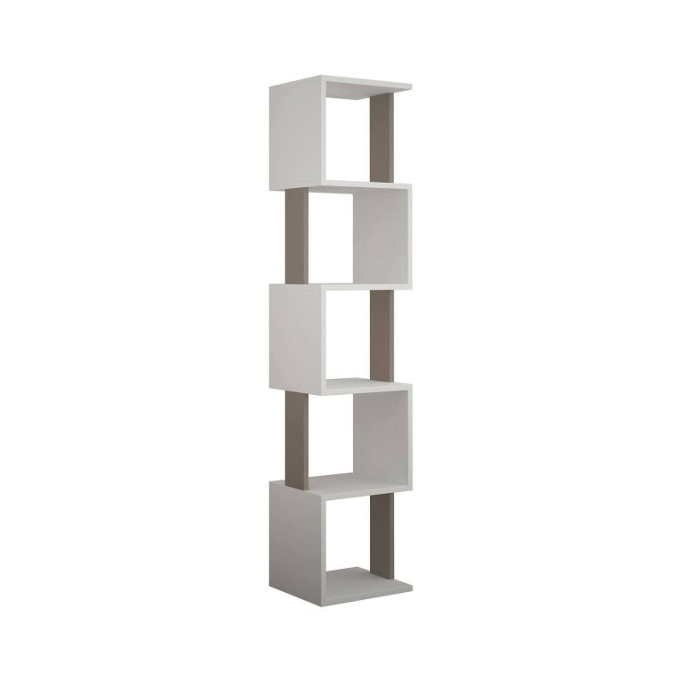 Libreria Aglaia, Scaffale da ufficio, Mobile portalibri, Biblioteca, 35x30h161 cm, Bianco e Tortora